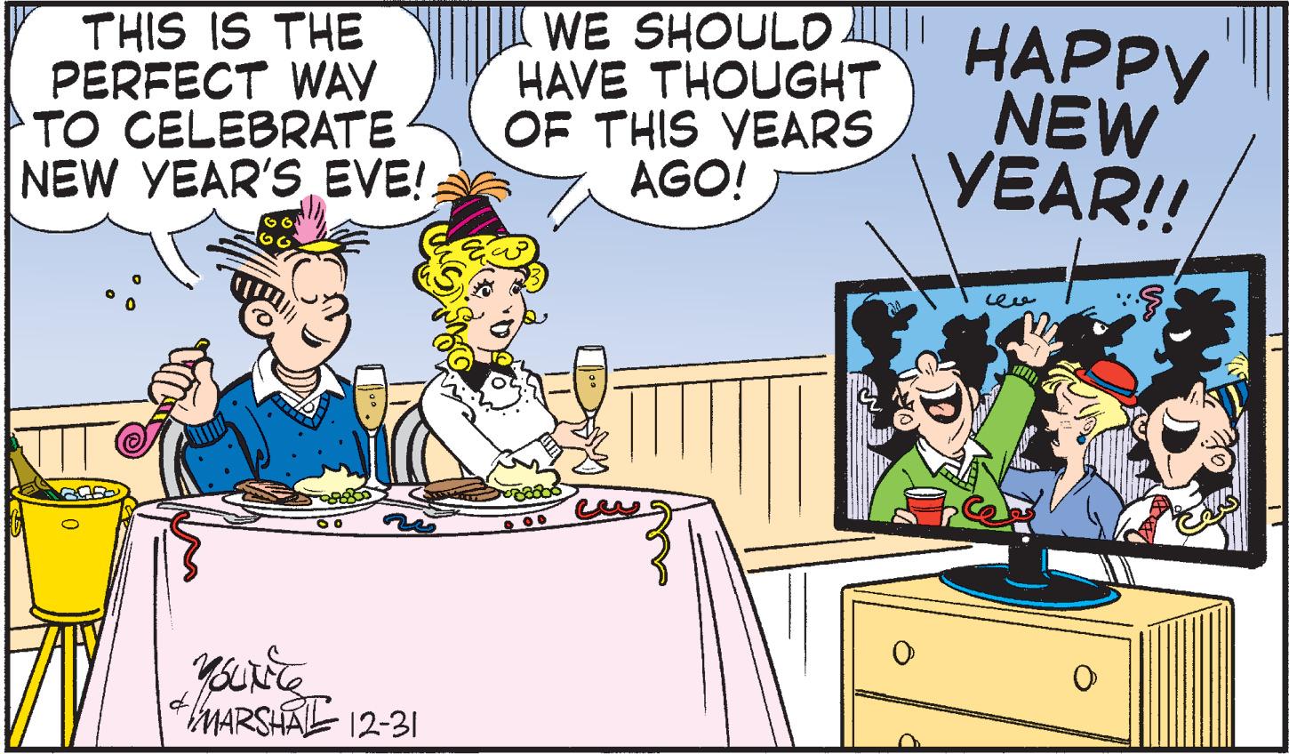 Conversation OCR: THIS IS THE PERFECT WAY TO CELEBRATE NEW YEAR'S EVE! WE SHOULD A HAPPY HAVE THOUGHT OF THIS VEARS AGO! ????? NEW YEAR!! MARSHAL 12-31 THIS IS THE PERFECT WAY TO CELEBRATE NEW YEAR'S EVE! WE SHOULD A HAPPY HAVE THOUGHT OF THIS VEARS AGO! ????? NEW YEAR!! MARSHAL 12-31