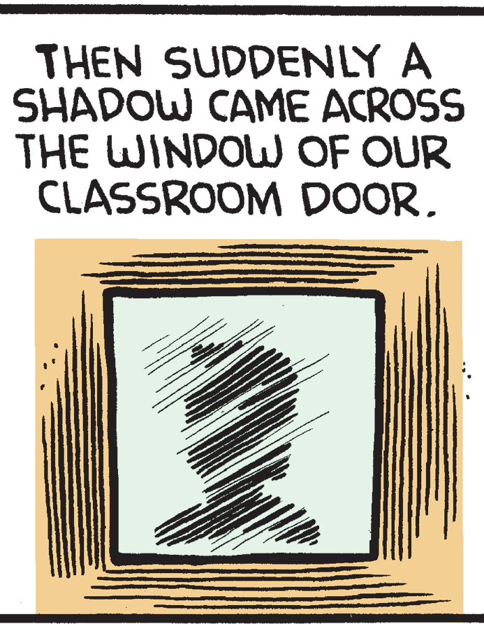 Drawing OCR: THEN SUDDENLY A SHADOW CAME ACROSS THE WINDOW OF OUR CLASSROOM DOORTHEN SUDDENLY A SHADOW CAME ACROSS THE WINDOW OF OUR CLASSROOM DOOR