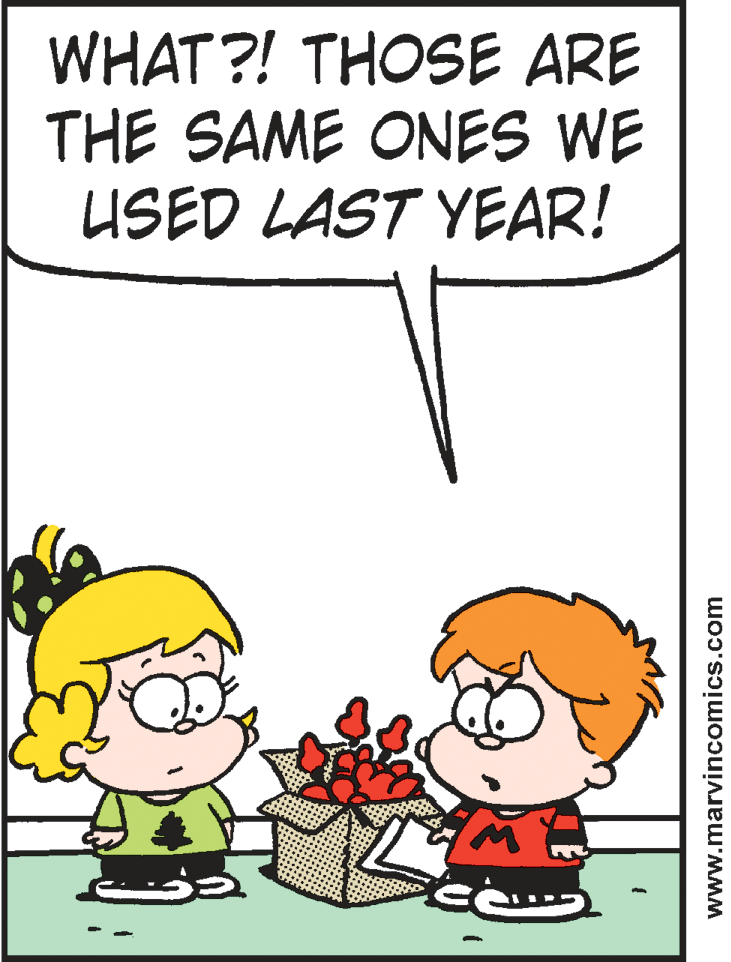 Animated cartoon OCR: WHAT?! THOSE ARE THE SAME ONES WE USED LAST YEAR! www.marvincomics.com WHAT?! THOSE ARE THE SAME ONES WE USED LAST YEAR! www.marvincomics.com