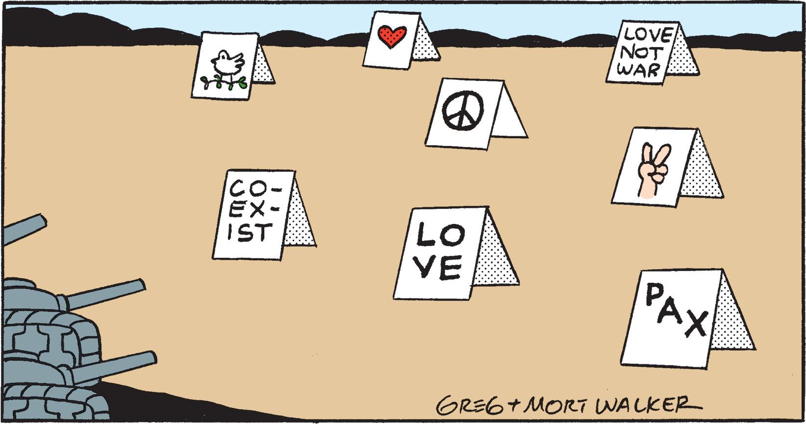 Handwriting OCR: LOVE NOT WAR CO EX- IST LO VE PAX GRE6+ MORT WALKER LOVE NOT WAR CO EX- IST LO VE PAX GRE6+ MORT WALKER