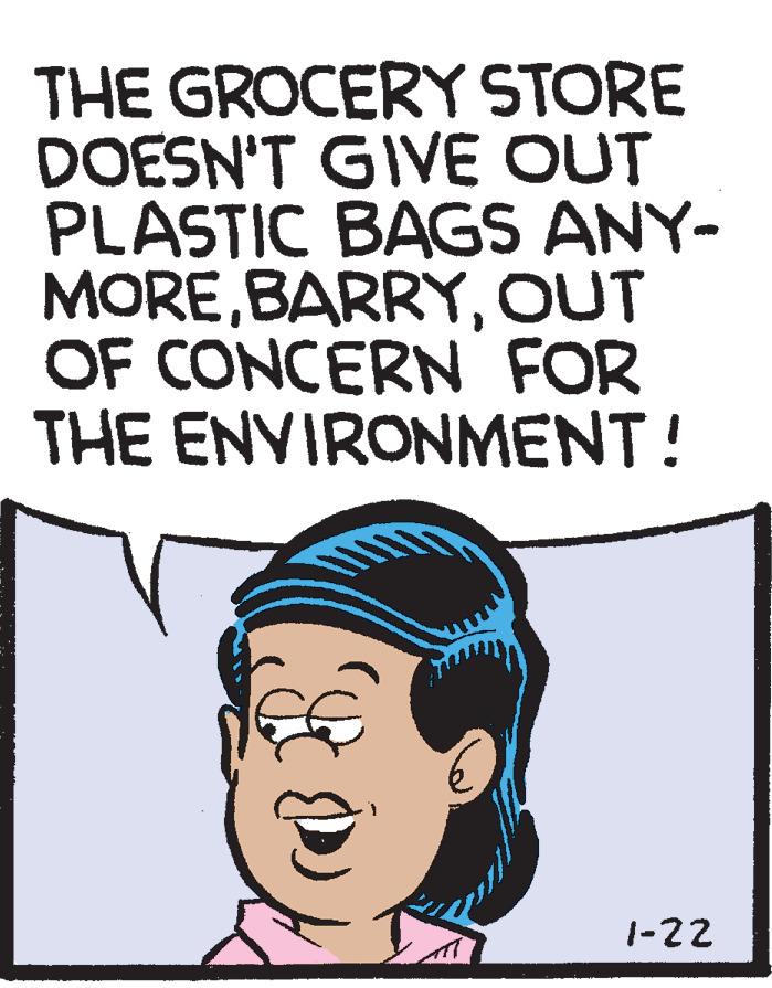 Line OCR: THE GROCERY STORE DOESN'T GIVE OUT PLASTIC BAGS ANY- MOREOUT OF CONCERN FOR THE ENVIRONMENT! 1-22 THE GROCERY STORE DOESN'T GIVE OUT PLASTIC BAGS ANY- MOREOUT OF CONCERN FOR THE ENVIRONMENT! 1-22