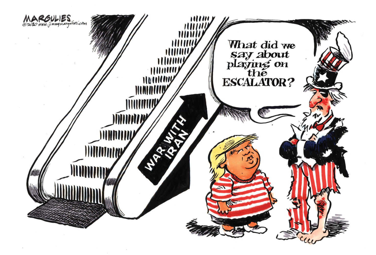 Rectangle OCR: MARGULIESEo www.jimmy margulies.com What did we say about playing the ESCALATOR? on WAR WITH IRAN MARGULIESEo www.jimmy margulies.com What did we say about playing the ESCALATOR? on WAR WITH IRAN