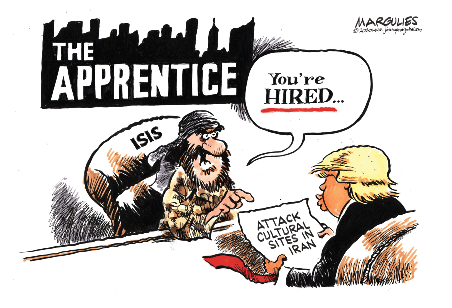 Conversation OCR: THE APPRENTICE MARGULIES Ororoww. jimmymagallercaYou're HIRED.. ISIS ATTACK CULTURAL SITES IN IRAN THE APPRENTICE MARGULIES Ororoww. jimmymagallercaYou're HIRED.. ISIS ATTACK CULTURAL SITES IN IRAN