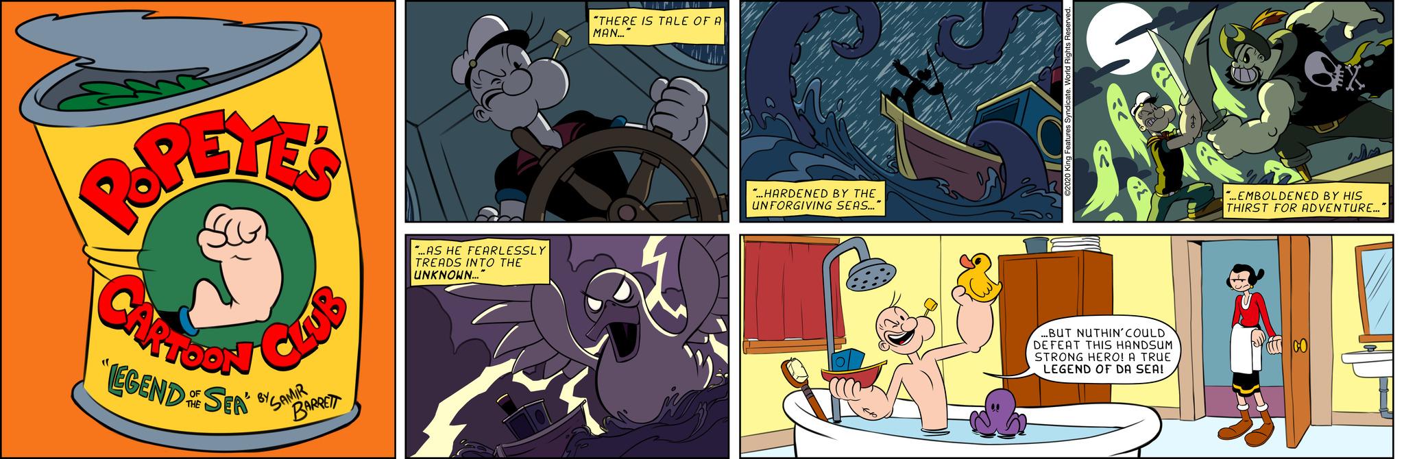 Electric blue OCR: POPEYER CLUB "LEGEND OF SEA" BY SAMBA BARRETT ...AS HE FEARLESSLY TREADS INTO THE UNKNOWN... "THERE IS TALE OF A MAN..." D ...HARDENED BY THE UNFORGIVING SEAS... ...BUT NUTHIN' COULD DEFEAT THIS HANDSUM STRONG HERO! A TRUE LEGEND OF DA SEA! ...EMBOLDENED BY HIS THIRST FOR ADVENTURE... POPEYER CLUB " LEGEND OF SEA " BY SAMBA BARRETT ... AS HE FEARLESSLY TREADS INTO THE UNKNOWN ... " THERE IS TALE OF A MAN ... " D ... HARDENED BY THE UNFORGIVING SEAS ... ... BUT NUTHIN ' COULD DEFEAT THIS HANDSUM STRONG HERO ! A TRUE LEGEND OF DA SEA ! ... EMBOLDENED BY HIS THIRST FOR ADVENTURE ...