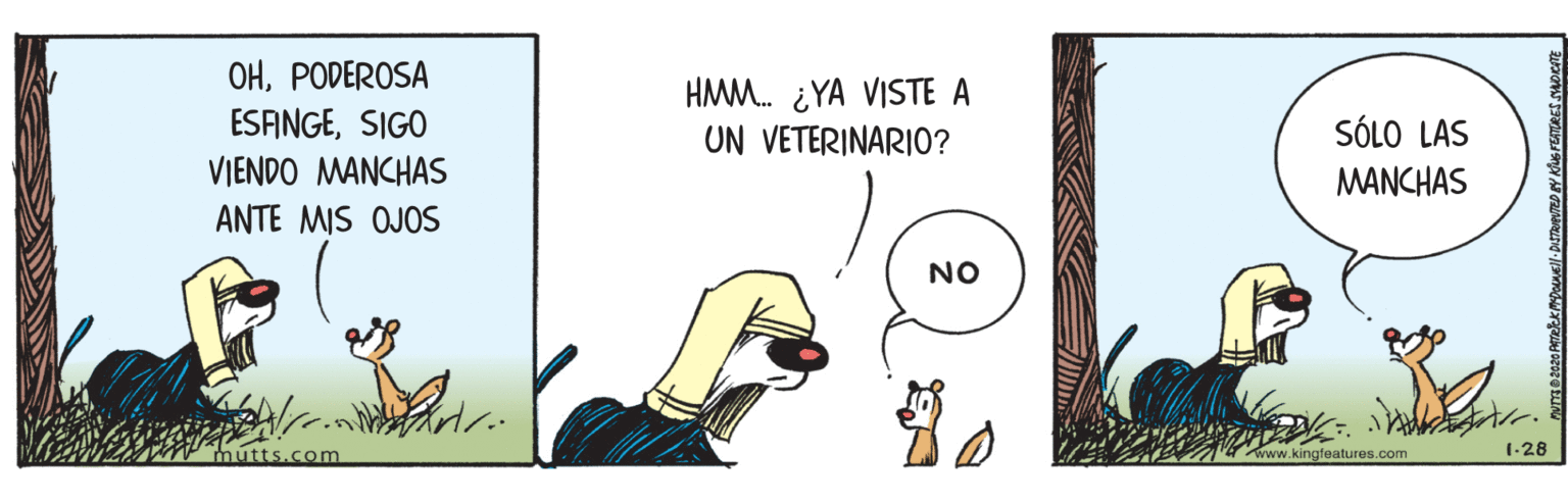 Knee OCR: OHPODEROSA ESANGESIGO VIENDO MANCHAS HMM. ¿YA VISTE A UN VETERINARIO? SÓLO LAS MANCHAS ANTE MIS OJOS NO hútts.com 1-28 OHPODEROSA ESANGESIGO VIENDO MANCHAS HMM. ¿YA VISTE A UN VETERINARIO? SÓLO LAS MANCHAS ANTE MIS OJOS NO hútts.com 1-28
