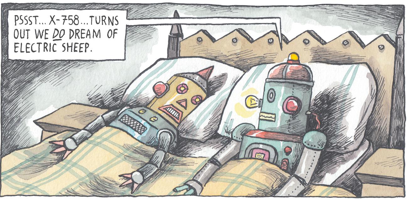 Fictional character OCR: PSSST... X-758...TURNS OUT WE DO DREAM OF ELECTRIC SHEEP. PSSST... X-758...TURNS OUT WE DO DREAM OF ELECTRIC SHEEP.