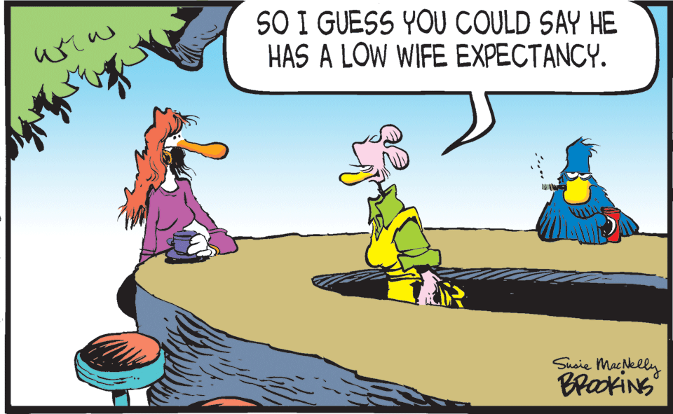 Comics OCR: SO I GUESS YOU COULD SAY HE HAS A LOW WIFE EXPECTANCY. Susie Mackelly Brakins SO I GUESS YOU COULD SAY HE HAS A LOW WIFE EXPECTANCY. Susie Mackelly Brakins