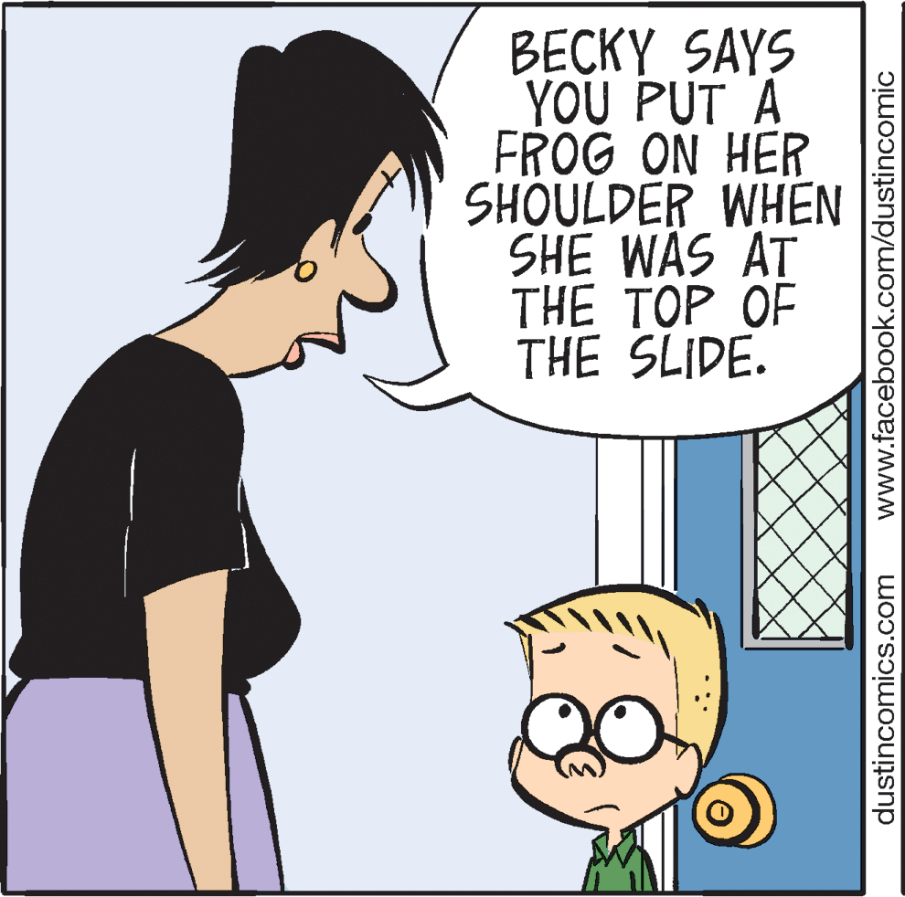 Sharing OCR: BECKY SAYS YOU PUT A FROG ON HER SHOULDER WHEN SHE WÄS AT THE TOP OF THE SLIDE. dustincomics.com www.facebook.com/dustincomic BECKY SAYS YOU PUT A FROG ON HER SHOULDER WHEN SHE WÄS AT THE TOP OF THE SLIDE. dustincomics.com www.facebook.com/dustincomic
