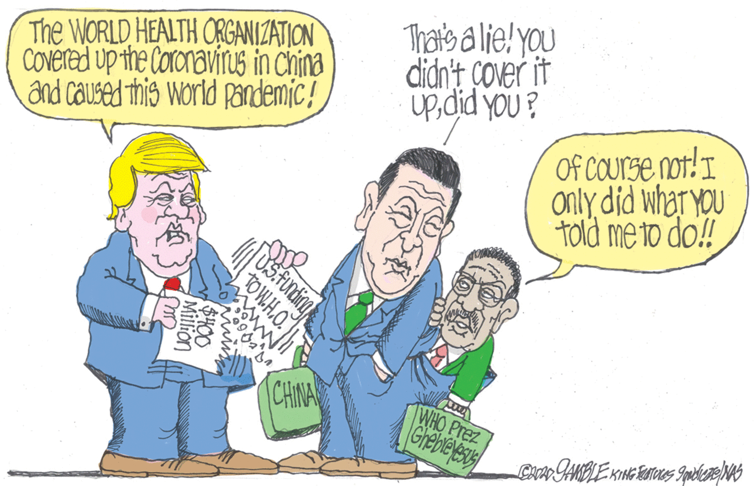 Conversation OCR: The WORLD HEALTH CRGANIZATION COvered up the CoronavirUs in China and caused this World pandemic! That's a lie! you didn't Cover it Updid you ? Of COurse not!I only did whar you told me to do! CHINA WHO Prez Ghebleyest TOWHO $H00 Million The WORLD HEALTH CRGANIZATION COvered up the CoronavirUs in China and caused this World pandemic! That's a lie! you didn't Cover it Updid you ? Of COurse not!I only did whar you told me to do! CHINA WHO Prez Ghebleyest TOWHO $H00 Million