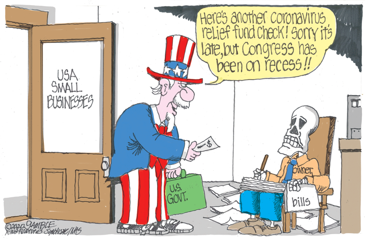 Pleased OCR: Here's another coronavirus relief fund Check! Sorry itsbut Congress has been on recess! USA SMALL BUSINESSES Owner US. GOVT. bills C AMBLE Here's another coronavirus relief fund Check! Sorry itsbut Congress has been on recess! USA SMALL BUSINESSES Owner US. GOVT. bills C AMBLE