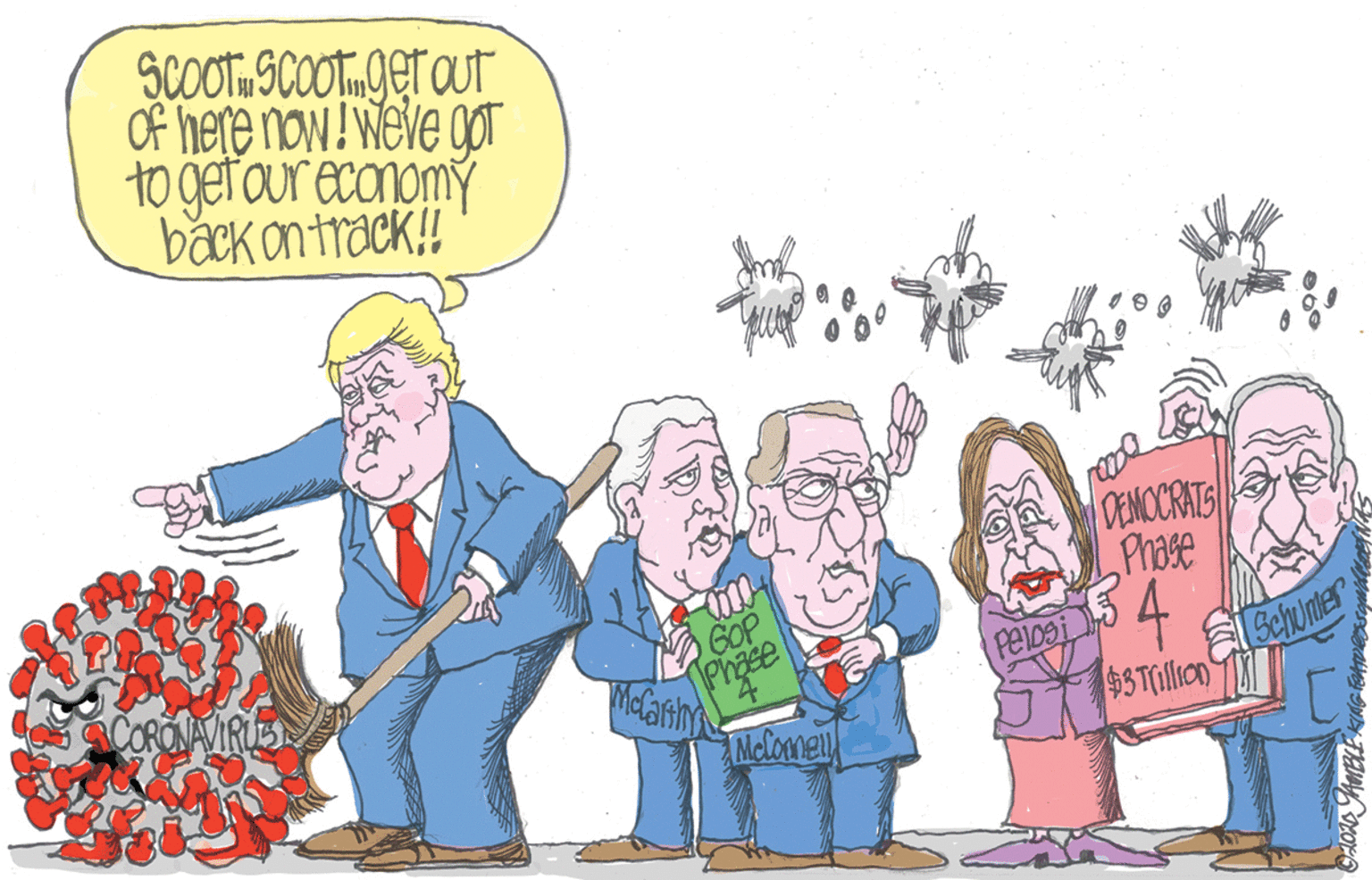 Conversation OCR: SCOOT SCOOTget out Of here now! wieve got to gefour ecanomy back on track! CEMCCRATS L Phose GOP Phase 4. Pelosi Sehumier Nelonel $3Tillico SCOOT SCOOTget out Of here now! wieve got to gefour ecanomy back on track! CEMCCRATS L Phose GOP Phase 4. Pelosi Sehumier Nelonel $3Tillico