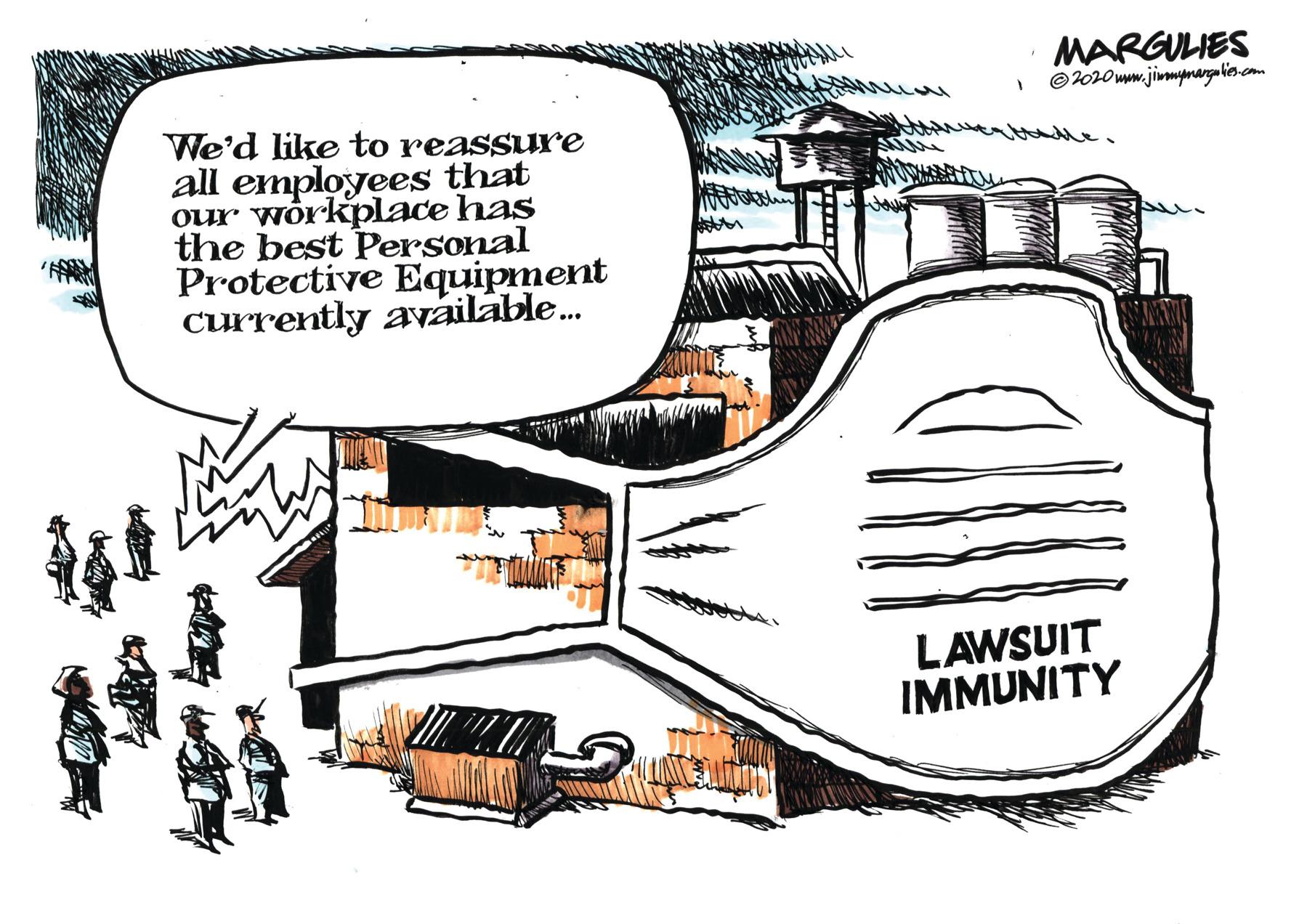 Parallel OCR: MARGULIES ©2010 uww.jimmpnanga lies.com We'd like to reassure all employees that our workplace has the best Personal Protective Equipment Currently available. LAWSUIT IMMUNITY MARGULIES ©2010 uww.jimmpnanga lies.com We'd like to reassure all employees that our workplace has the best Personal Protective Equipment Currently available. LAWSUIT IMMUNITY