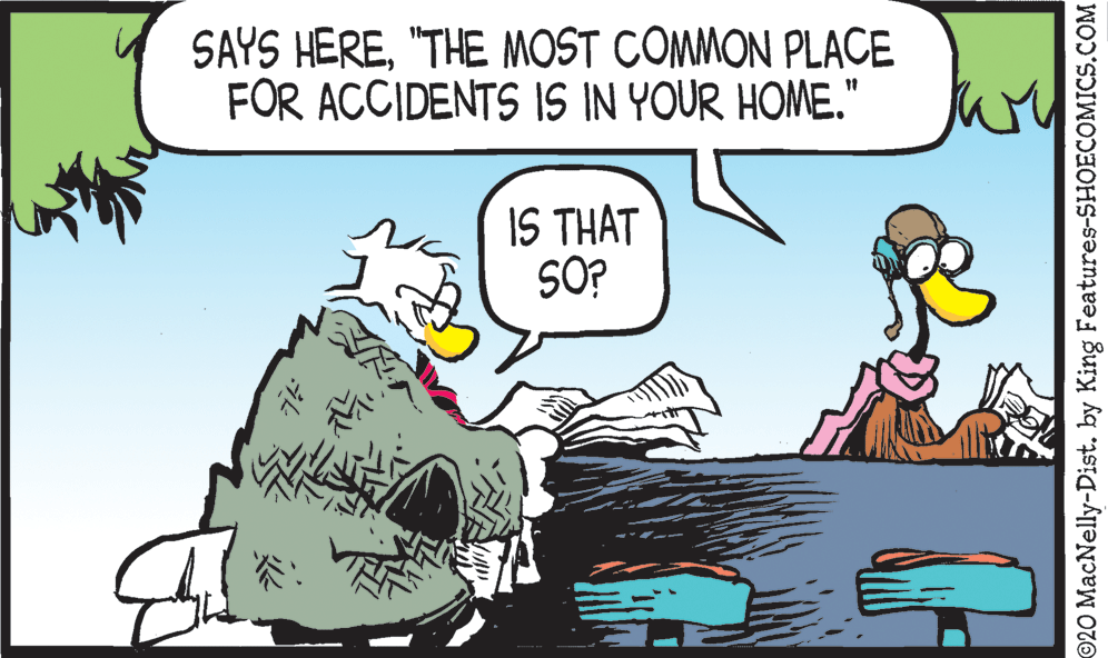 Comic book OCR: SAYS HERE"THE MOST COMMON PLACE FOR ACCIDENTS IS IN YOUR HOME." IS THAT SO? 920 MacNelly-Dist. by King Features-SHOECOMICS.COM SAYS HERE"THE MOST COMMON PLACE FOR ACCIDENTS IS IN YOUR HOME." IS THAT SO? 920 MacNelly-Dist. by King Features-SHOECOMICS.COM
