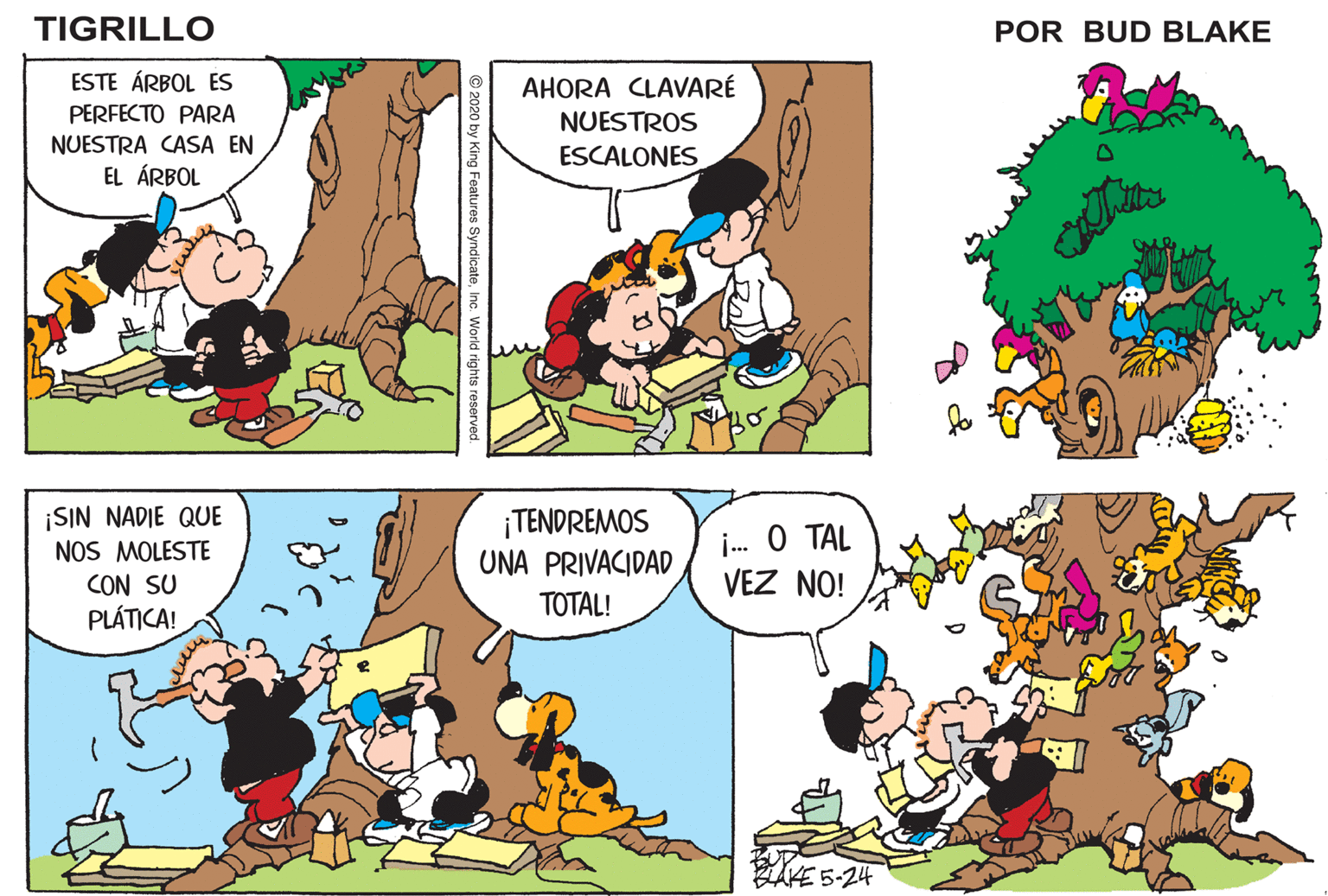 Human OCR: TIGRILLO POR BUD BLAKE ESTE ÁRBOL ES AHORA CLAVARÉ NUESTROS PERFECTO PARA NUESTRA CASA EN EL ÁRBOL ESCALONES ¡SIN NADIE QUE NOS MOLESTE CON SU PLÁTICA! ¡TENDREMOS UNA PRIVACIDAD TOTAL! i. 0 TAL VEZ NO! KE5-24 King Features SyndicateInc. World rights reserved. TIGRILLO POR BUD BLAKE ESTE ÁRBOL ES AHORA CLAVARÉ NUESTROS PERFECTO PARA NUESTRA CASA EN EL ÁRBOL ESCALONES ¡SIN NADIE QUE NOS MOLESTE CON SU PLÁTICA! ¡TENDREMOS UNA PRIVACIDAD TOTAL! i. 0 TAL VEZ NO! KE5-24 King Features SyndicateInc. World rights reserved.