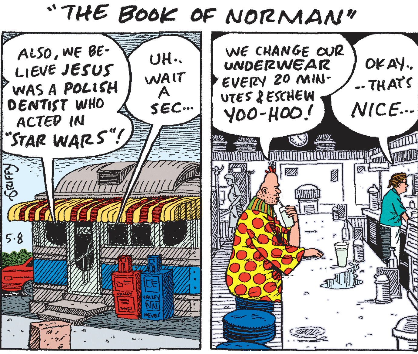 Drawing Faces (1) OCR: "THE BOOK OF NORMAN" ALSOWE BE- LIEVE JESUS WAS A POLISH DENTIST WHO ACTED IN WE CHANGE CUR UNDERWEAR EVERY 20 MIN- UTES & ESCHEW YO0-HOO! UH.. OK AY.. WAIT A SEC.. -- THATS NICE.. "STAR WARS"! 5.8 VALLEY ALLEY NA NEVOS GRRIFFY "THE BOOK OF NORMAN" ALSOWE BE- LIEVE JESUS WAS A POLISH DENTIST WHO ACTED IN WE CHANGE CUR UNDERWEAR EVERY 20 MIN- UTES & ESCHEW YO0-HOO! UH.. OK AY.. WAIT A SEC.. -- THATS NICE.. "STAR WARS"! 5.8 VALLEY ALLEY NA NEVOS GRRIFFY