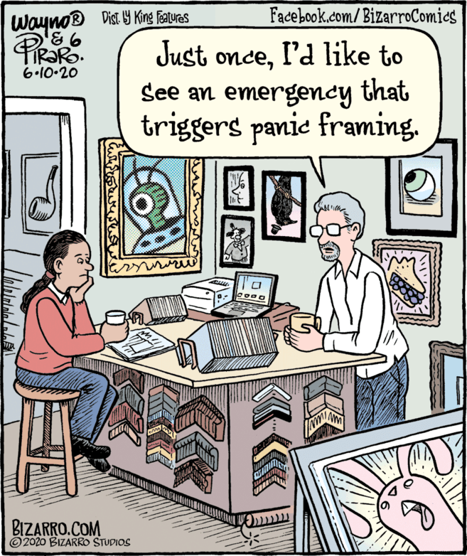 Font OCR: Wayno® Dist Y King Fatwes PiRaR Facebook.com/ BizarroComics Just onceI'd like to See an emergency that triggers panie framing. 6•10-20 BIZARRO.COM ©2020 BIZARRO STUDIOS Wayno® Dist Y King Fatwes PiRaR Facebook.com/ BizarroComics Just onceI'd like to See an emergency that triggers panie framing. 6•10-20 BIZARRO.COM ©2020 BIZARRO STUDIOS