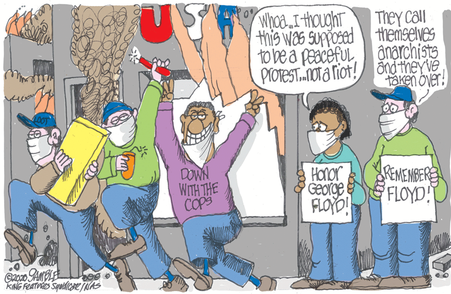 Comics OCR: Whoa I thought this was supposed to be a peacefulThey Cll themselves ?narchists PrOTeST.OTa riot! cnd theY ve taken over! DOWN WITH THE COPS Hanor George FLOYO! EMEMBERE FLOYD KING REATORES SyplicsejKAS Whoa I thought this was supposed to be a peacefulThey Cll themselves ?narchists PrOTeST.OTa riot! cnd theY ve taken over! DOWN WITH THE COPS Hanor George FLOYO! EMEMBERE FLOYD KING REATORES SyplicsejKAS