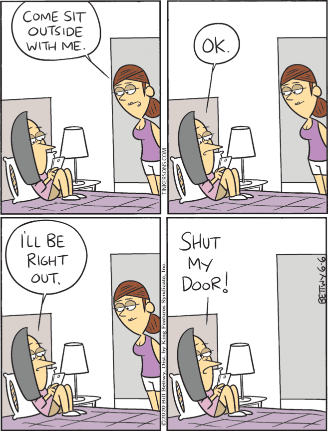 Comics OCR: COME SIT OUTSIDE ILL BE RIGHT SHUT MY DooR! OK. WITH ME. OUT. COME SIT OUTSIDE ILL BE RIGHT SHUT MY DooR! OK. WITH ME. OUT.