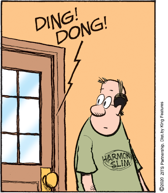 Art OCR: DING! DONG! HARMONK SLIM ©2020 ZITS Partnership. Dist. by King Features DING! DONG! HARMONK SLIM ©2020 ZITS Partnership. Dist. by King Features