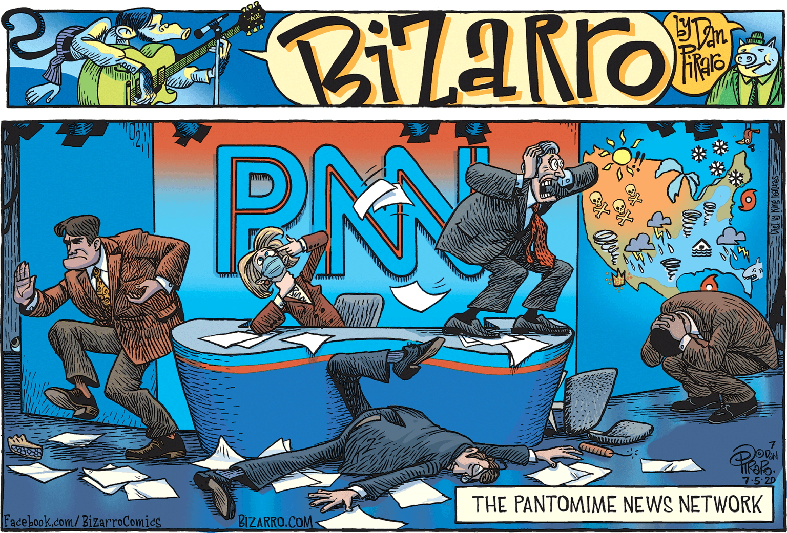 Event OCR: 7.5 20 THE PANTOMIME NEWS NETWORK Facebook.com/BizarroComics BIZARRO.COM 7.5 20 THE PANTOMIME NEWS NETWORK Facebook.com/BizarroComics BIZARRO.COM