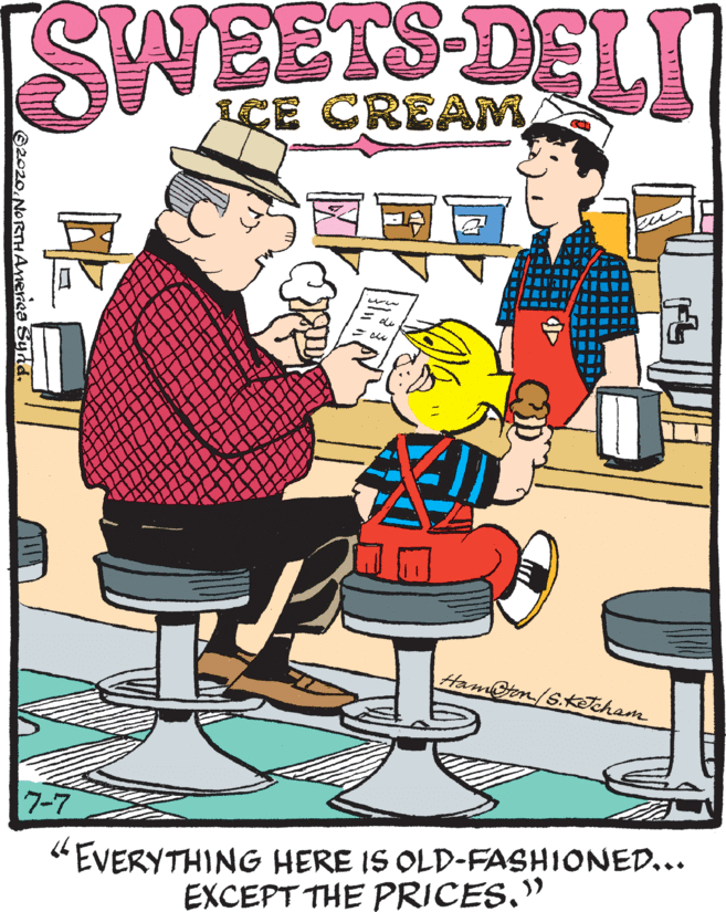 Violet OCR: SWEETS-DELI ICE CREAMA Ham@rn/S.KJcham 7-7 " EVERYTHING HERE IS OLD-FASHIONED... EXCEPT THE PRICES." 2020NORTHAnerica Sund. SWEETS-DELI ICE CREAMA Ham@rn/S.KJcham 7-7 " EVERYTHING HERE IS OLD-FASHIONED... EXCEPT THE PRICES." 2020NORTHAnerica Sund.