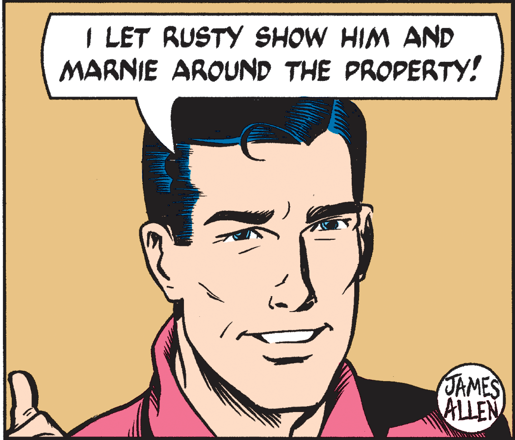 Facial expression OCR: I LET RUSTY SHOW HIM AND MARNIE AROUND THE PROPERTY! JAMES ALLEN I LET RUSTY SHOW HIM AND MARNIE AROUND THE PROPERTY! JAMES ALLEN