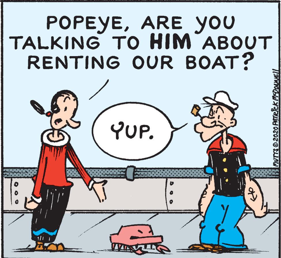 Photo caption OCR: ??PE?EAR? yO0 TALKING TO HIM ABOUT RENTING OUR BOAT? YUP. TAIL MUTTS@2020 PATRIckMEDOANEll ??PE?EAR? yO0 TALKING TO HIM ABOUT RENTING OUR BOAT? YUP. TAIL MUTTS@2020 PATRIckMEDOANEll