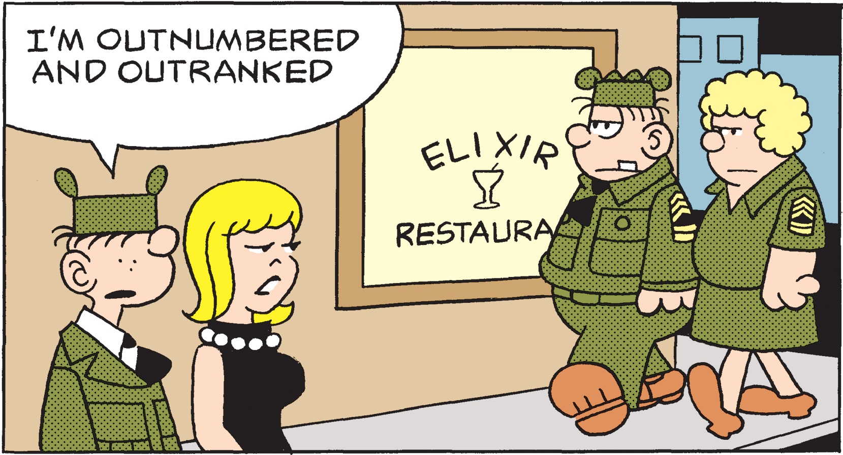 Conversation OCR: I'M OUTNUMBERED AND OUTRANKED ELIXIR RESTAURA I'M OUTNUMBERED AND OUTRANKED ELIXIR RESTAURA
