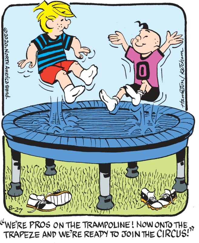 Art OCR: 8-27 WE'RE PROS ON THE TRAMPOLINE! NOW ONTO THE TRAPEZE AND WE'RE READY TO JOIN THE CIRCUS!" HamJon/KTcham ©2020NORTH America synd. 8-27 WE'RE PROS ON THE TRAMPOLINE! NOW ONTO THE TRAPEZE AND WE'RE READY TO JOIN THE CIRCUS!" HamJon/KTcham ©2020NORTH America synd.