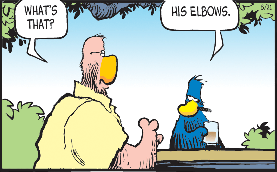 Fictional character OCR: 8/21 WHAT'S THAT? HIS ELBOWS. 8/21 WHAT'S THAT? HIS ELBOWS.