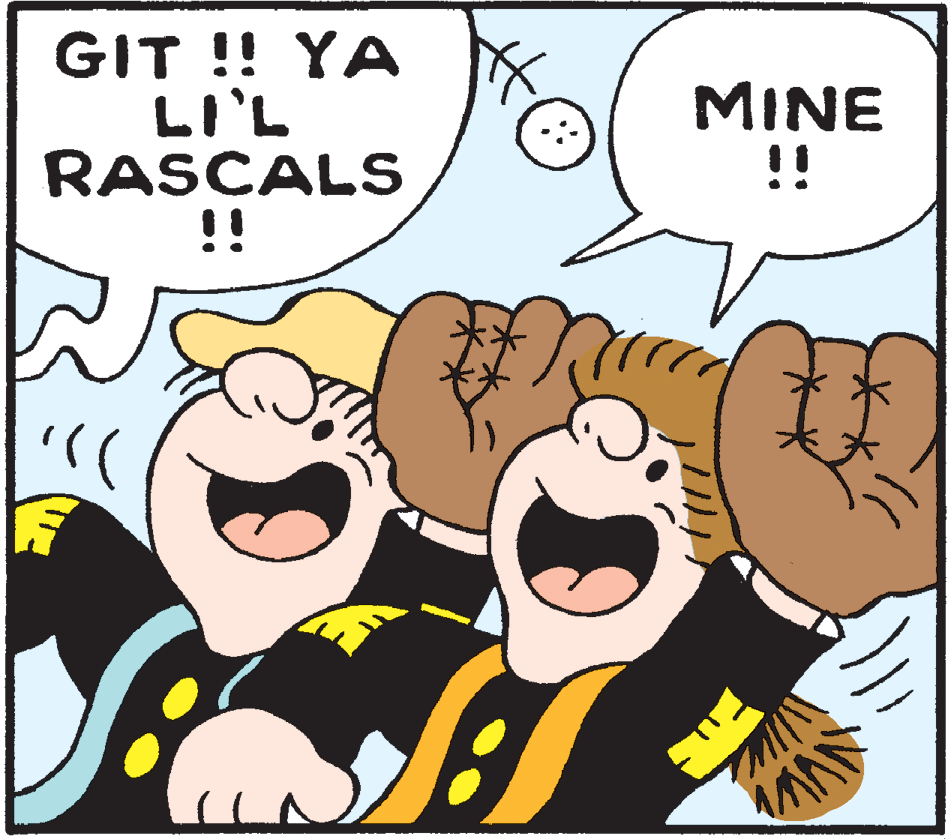 Line OCR: GIT !! YA LI'L RASCALS !! MINE !! GIT !! YA LI'L RASCALS !! MINE !!
