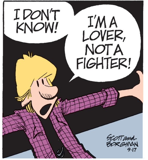 Style OCR: I DON'T KNOW! I'M A LOVERNOTA FIGHTER! SCOTTand BORGNAN 9.17 I DON'T KNOW! I'M A LOVERNOTA FIGHTER! SCOTTand BORGNAN 9.17