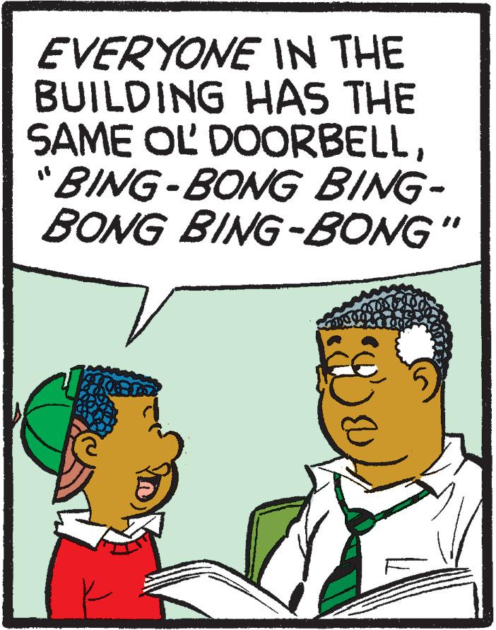 Sharing OCR: EVERYONE IN THE BUILDING HAS THE SAME OL DOORBELL' BING-BONG BING- BONG BING-BONG" EVERYONE IN THE BUILDING HAS THE SAME OL DOORBELL' BING-BONG BING- BONG BING-BONG"