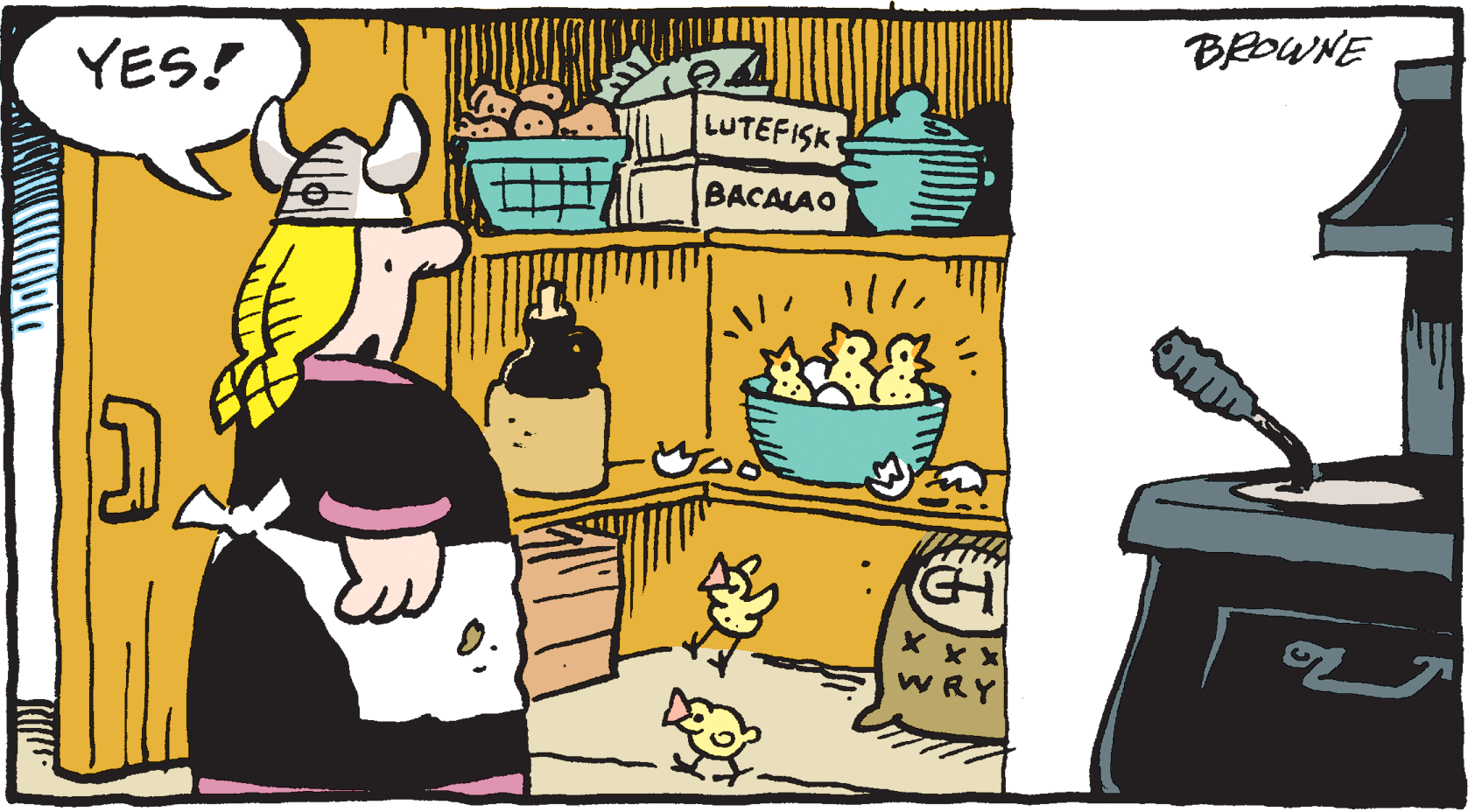 Illustration OCR: BROWNE YES! LUTEFISK BACALAO 111WRY BROWNE YES! LUTEFISK BACALAO 111