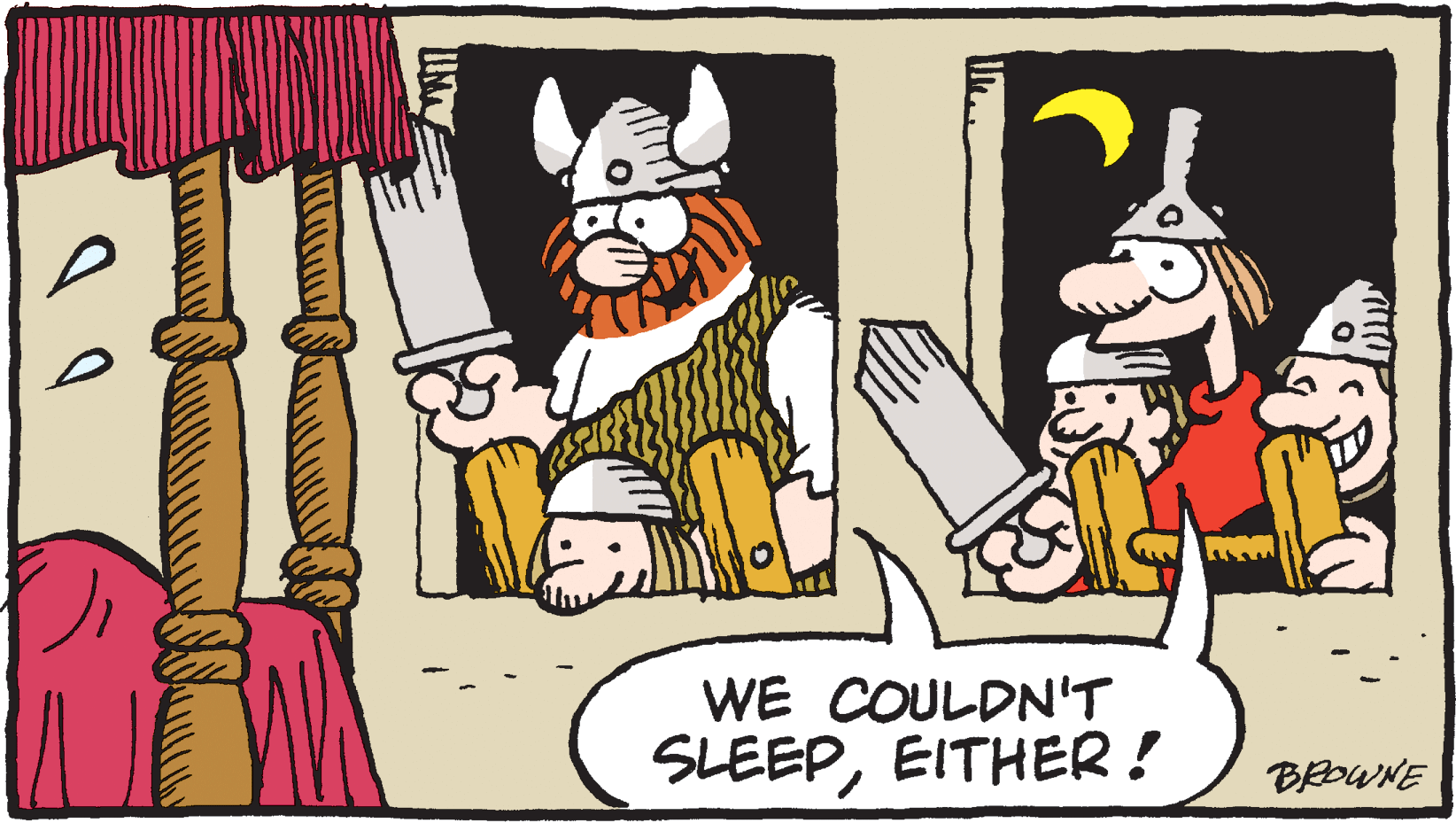 Clip art OCR: WE COULDN'T SLEEPEITHER! BROWNE WE COULDN'T SLEEPEITHER! BROWNE