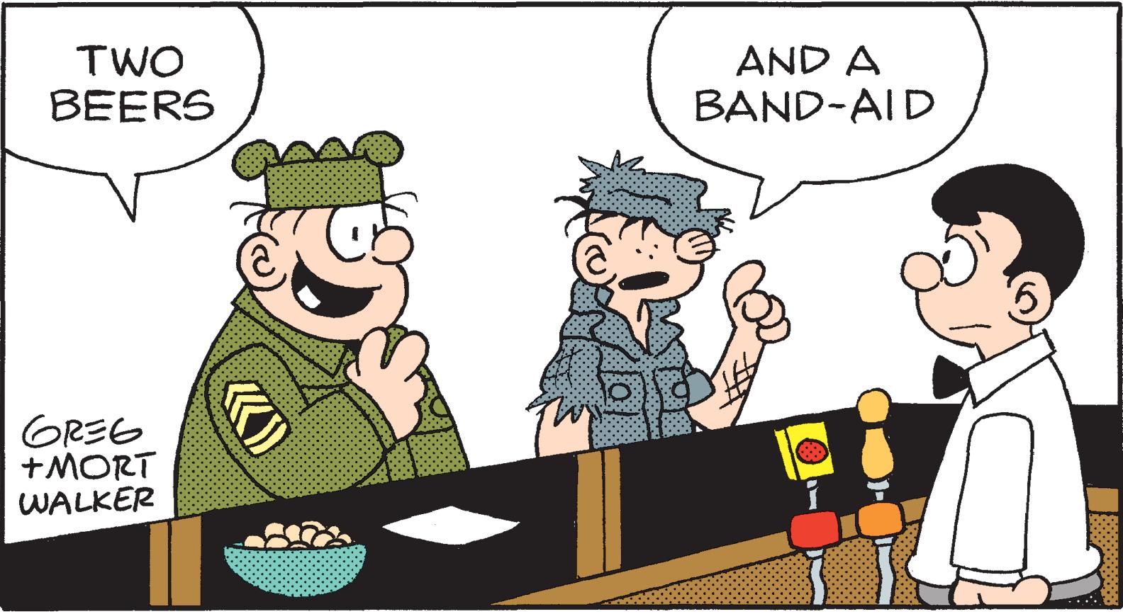 Illustration OCR: TWO BEERS AND A BAND-AID GREG +MORT WALKER TWO BEERS AND A BAND-AID GREG +MORT WALKER