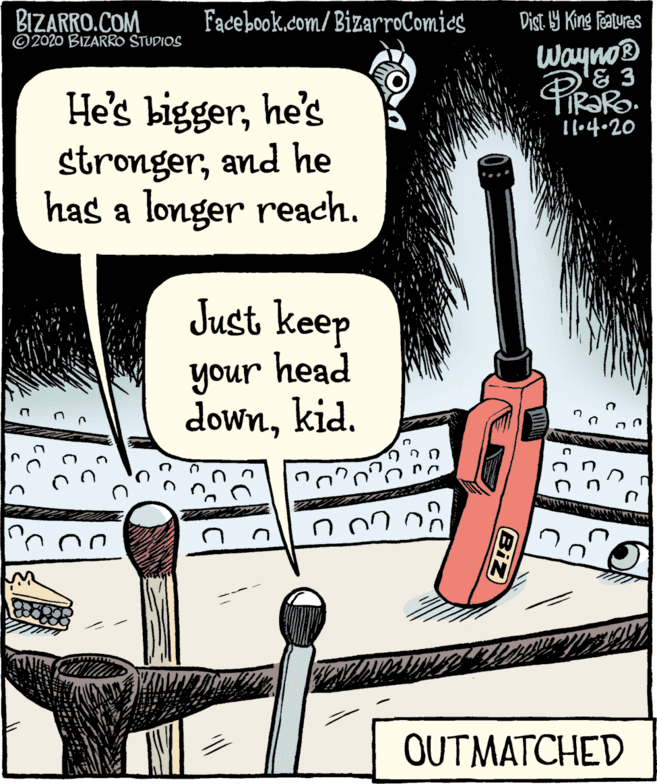 String instrument accessory OCR: BIZARRO.COM ©2020 BIZARRO STUDIOS Facebook.com/BizarroComics Dist Y King Featuras Wayno® He's biggerhe's strongerand he has a longer reach. 11•4.20 Just keep your head downkid. OUTMATCHED BIZARRO.COM ©2020 BIZARRO STUDIOS Facebook.com/BizarroComics Dist Y King Featuras Wayno® He's biggerhe's strongerand he has a longer reach. 11•4.20 Just keep your head downkid. OUTMATCHED