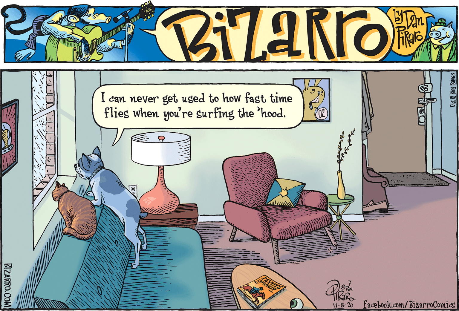Humour OCR: I can never get uged to how fast time flies when you're surfing the 'hood. 11.8. 20 Facebook.com/ BizarroComics BIZARRO.COM I can never get uged to how fast time flies when you're surfing the 'hood. 11.8. 20 Facebook.com/ BizarroComics BIZARRO.COM