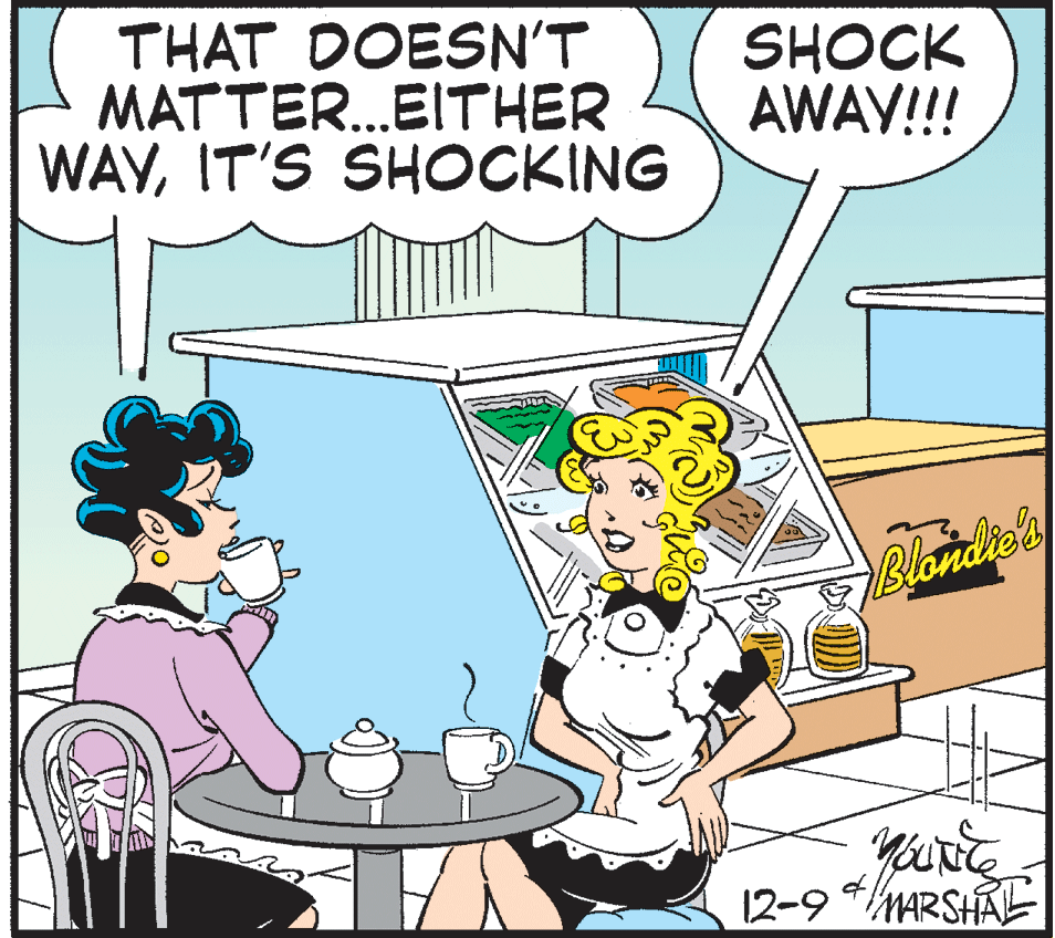 Line OCR: THAT DOESN'T MATTER.EITHER WAYIT'S SHOCKING SHOCK AWAY!!! Blomdic's 12-9 *MARSHALE THAT DOESN'T MATTER.EITHER WAYIT'S SHOCKING SHOCK AWAY!!! Blomdic's 12-9 *MARSHALE