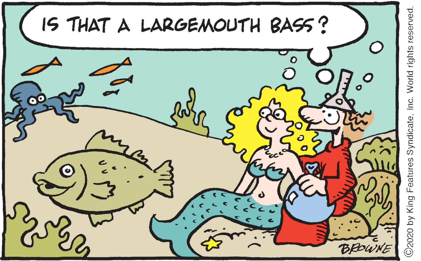Fish OCR: IS THAT A LARGEMOUTH BASS ? BROWNE ©2020 by King Features SyndicateInc. World rights reserved. IS THAT A LARGEMOUTH BASS ? BROWNE ©2020 by King Features SyndicateInc. World rights reserved.