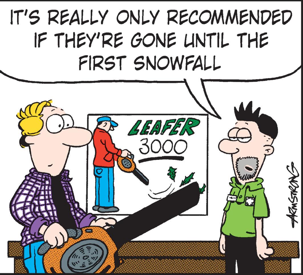Pleased OCR: IT'S REALLY ONLY RECOMMENDED IF THEY'RE GONE UNTIL THE FIRST SNOWFALL LEAFER 3000 AmSTRONG IT'S REALLY ONLY RECOMMENDED IF THEY'RE GONE UNTIL THE FIRST SNOWFALL LEAFER 3000 AmSTRONG