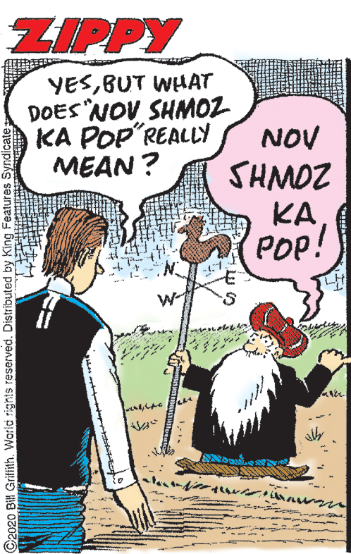 Fictional character OCR: ZIPPY YESBUT WHAT DOES NOV SHMOZ KA POP'REALLY MEAN ? NOV SHMOZ KA POp! C2020 Bill Griffith. World rights reserved. Distributed by King Features Syndicate: ?? ZIPPY YESBUT WHAT DOES NOV SHMOZ KA POP'REALLY MEAN ? NOV SHMOZ KA POp! C2020 Bill Griffith. World rights reserved. Distributed by King Features Syndicate: ? ?