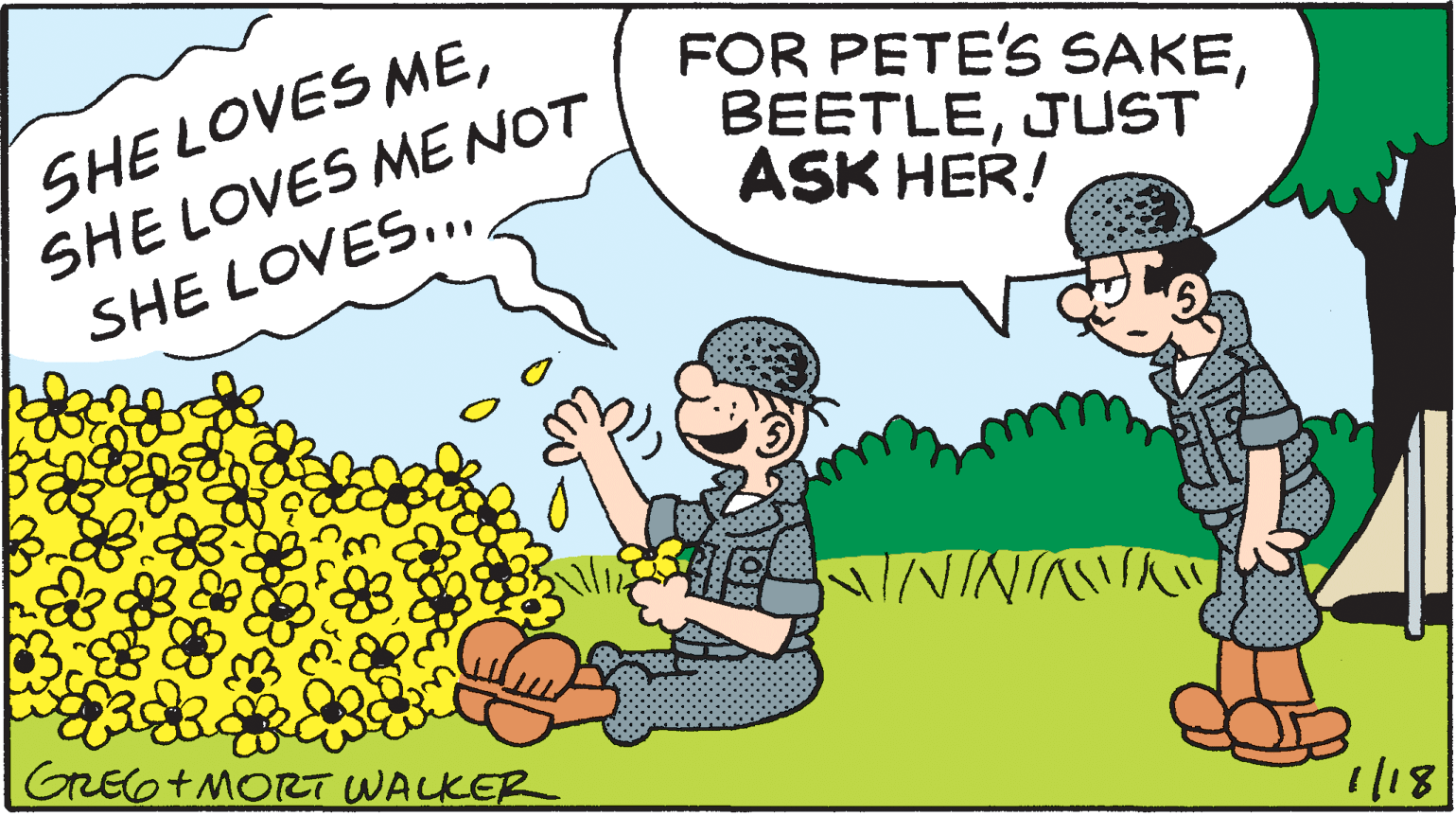 Font OCR: SHE LOVES MESHE LOVES MENOT SHE LOVES..JUST ASK HER! GREG+MORT WALKER YVNININ i/18 SHE LOVES MESHE LOVES MENOT SHE LOVES..FOR PETE'S SAKEJUST ASK HER! GREG+MORT WALKER YVNININ i/18