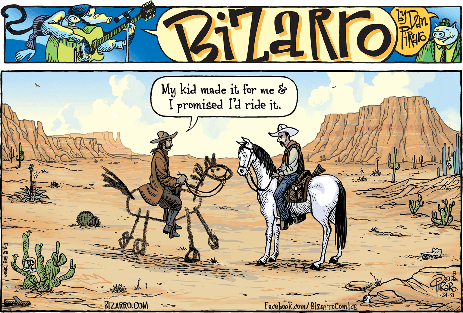Art OCR: My kid made it for me & I promised l'd ride it. ikako. 1.24.21 BIZARRO.COM Facebook.com/BizarroComics Dis 9 Kins Faturas My kid made it for me & I promised l'd ride it. ikako. 1.24.21 BIZARRO.COM Facebook.com/BizarroComics Dis 9 Kins Faturas