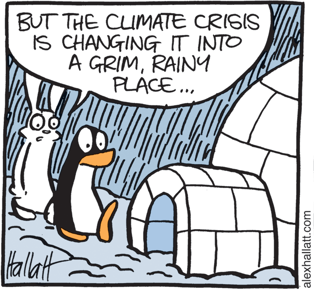 Drawing OCR: BUT THE CLIMATE CRISIS IS CHANGING IT INTO A GRIMRAIN FLACE.. alat alexhallatt.com BUT THE CLIMATE CRISIS IS CHANGING IT INTO A GRIMRAIN FLACE.. alat alexhallatt.com