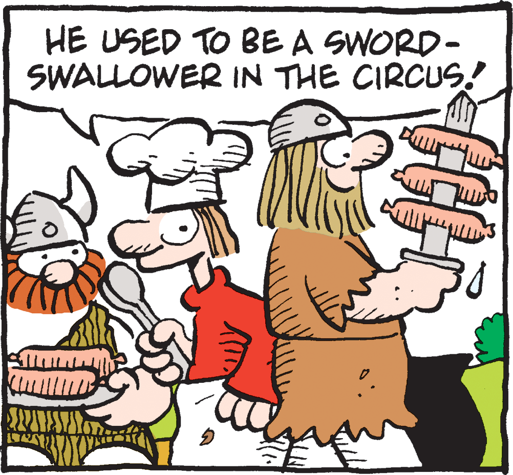 Finger OCR: HE USED TO BE A SWORD- SWALLOWER IN THE CIRCUS! HE USED TO BE A SWORD- SWALLOWER IN THE CIRCUS!