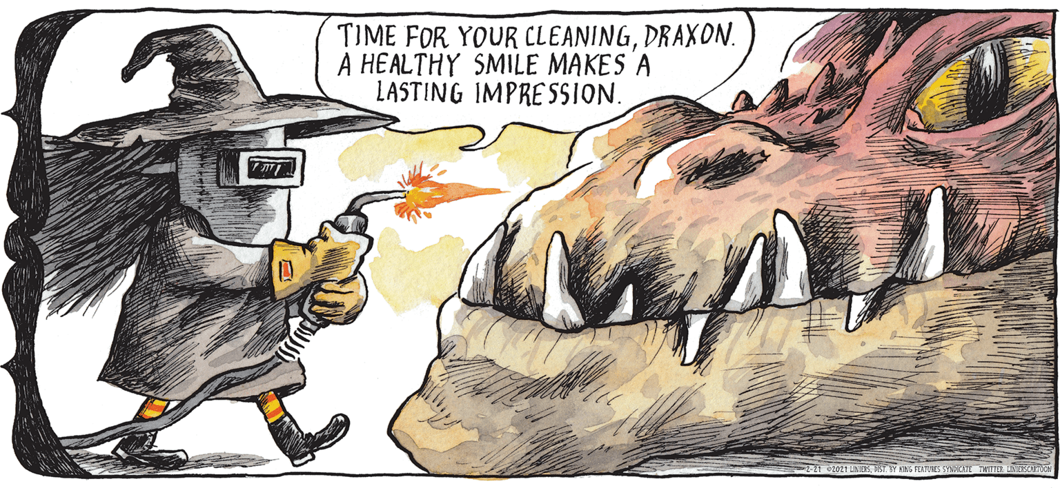 Illustration OCR: TIME FOR YOUR CLEANINGDRAXON. A HEALTHY SMILE MAKES 'A LASTING IMPRE SSION. MACANUDS LINIERS TIME FOR YOUR CLEANINGDRAXON. A HEALTHY SMILE MAKES 'A LASTING IMPRE SSION. MACANUDS LINIERS