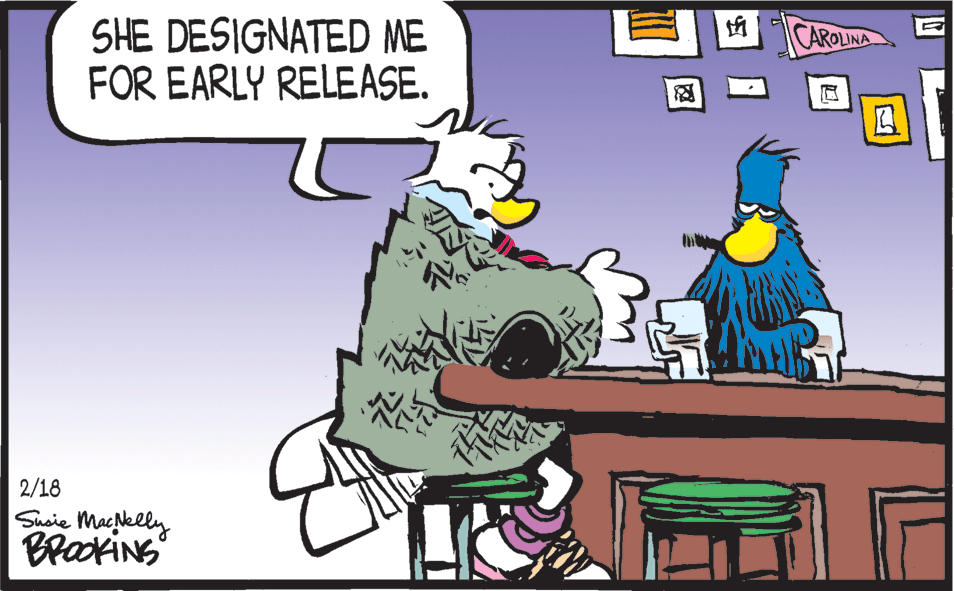 Conversation OCR: SHE DESIGNATED ME FOR EARLY RELEASE. CAROLINA 2/18 Susie MacNelly BrackiNG SHE DESIGNATED ME FOR EARLY RELEASE. CAROLINA 2/18 Susie MacNelly BrackiNG