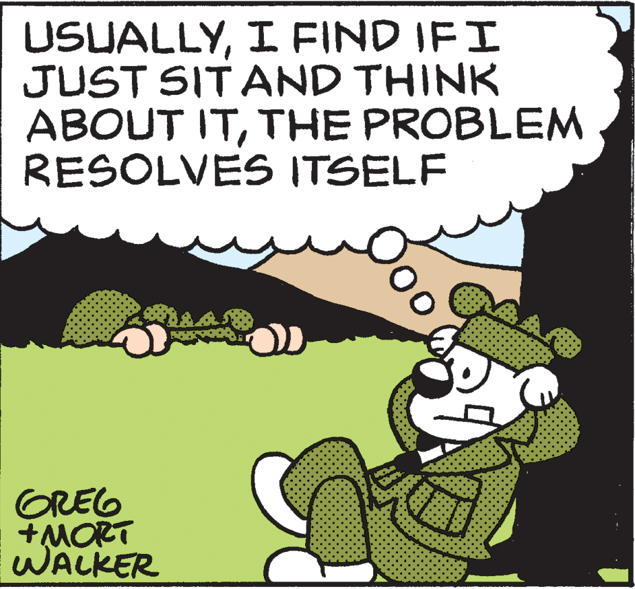 Grass OCR: USUALLYI FIND IFI JUST SITAND THINK ABOUT ITTHE PROBLEM RESOLVES ITSELF GREG +MORT WALKER 00 USUALLYI FIND IFI JUST SITAND THINK ABOUT ITTHE PROBLEM RESOLVES ITSELF GREG +MORT WALKER 00