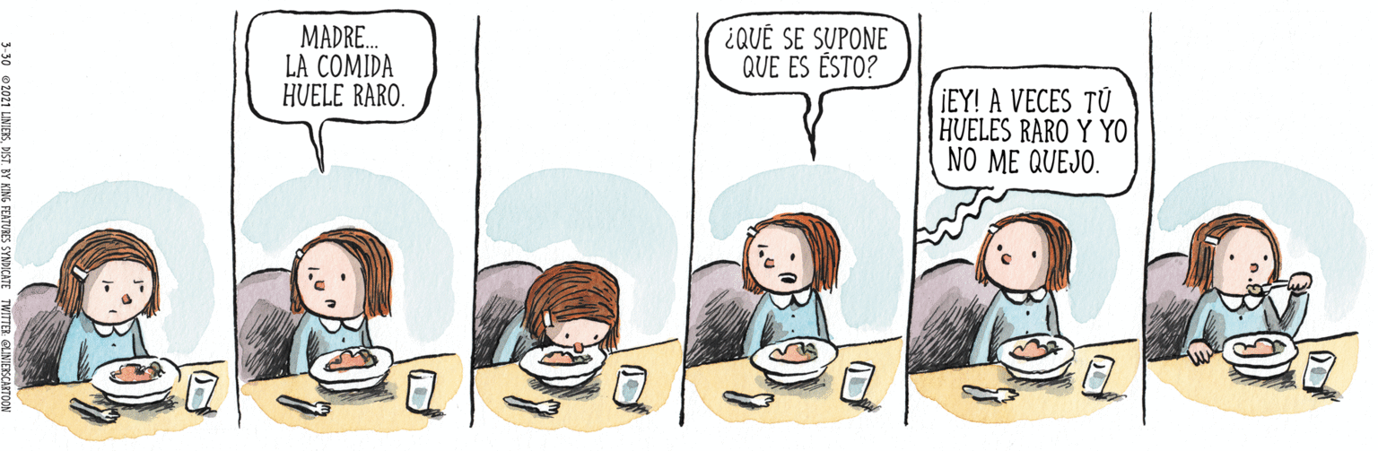 Parallel OCR: MADRE. LA COMIDA HUELE RARO. ¿QUÉ SE SUPONE QUE ES ÉSTO? IEY! A VECES TÚ HVELES RARO Y YO NO ME QUEJO. MADRE. LA COMIDA HUELE RARO. ¿QUÉ SE SUPONE QUE ES ÉSTO? IEY! A VECES TÚ HVELES RARO Y YO NO ME QUEJO.